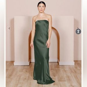 Deep olive satin Leo dress
